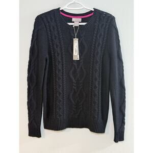 JCP Merino Wool Blend Cable Knit Sweater Women Medium Blue Fisherman Preppy